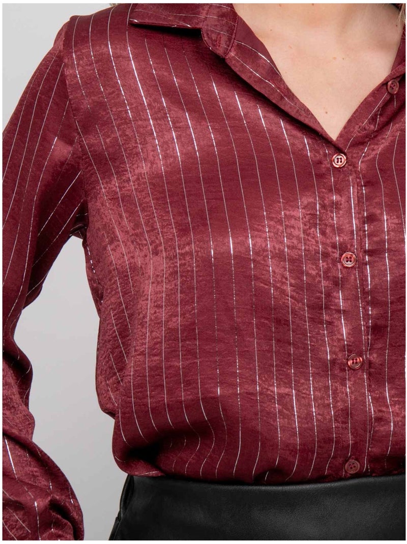 Chemise satinée rayures métallisées orona Bordeaux - Kiabi