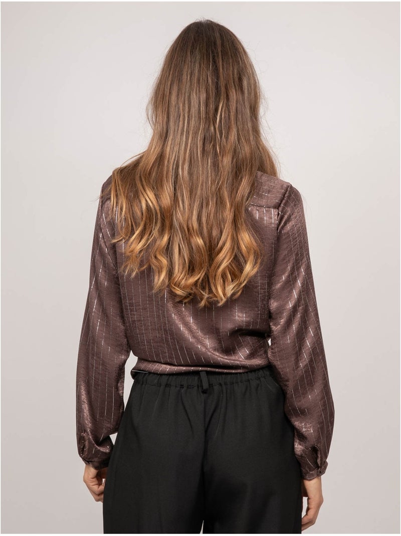 Chemise satinée rayures métallisées orona Marron - Kiabi