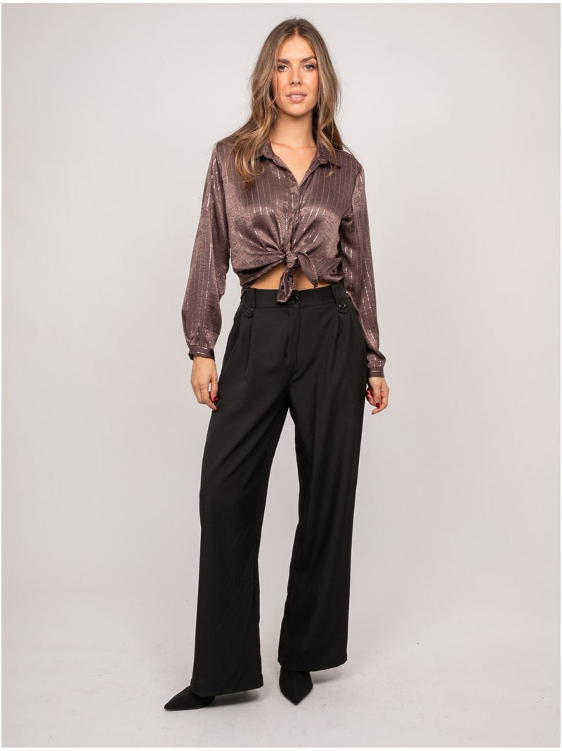 Chemise satinée rayures métallisées orona Marron - Kiabi