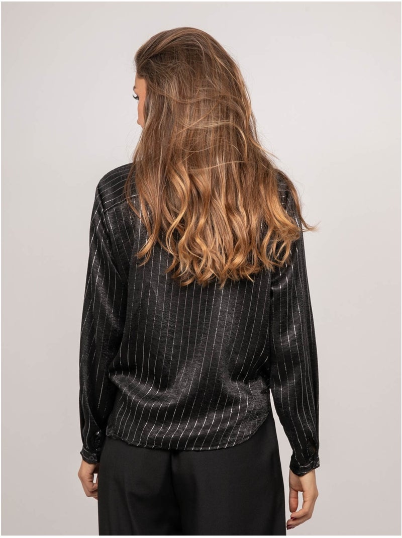Chemise satinée rayures métallisées orona Noir - Kiabi