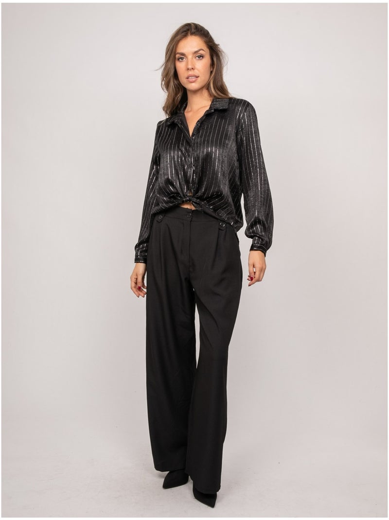 Chemise satinée rayures métallisées orona Noir - Kiabi