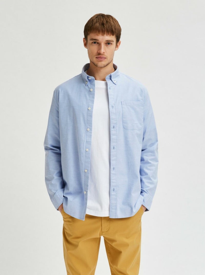 Chemise Selected Rick-ox Manches Longues Flex Bleu - Kiabi