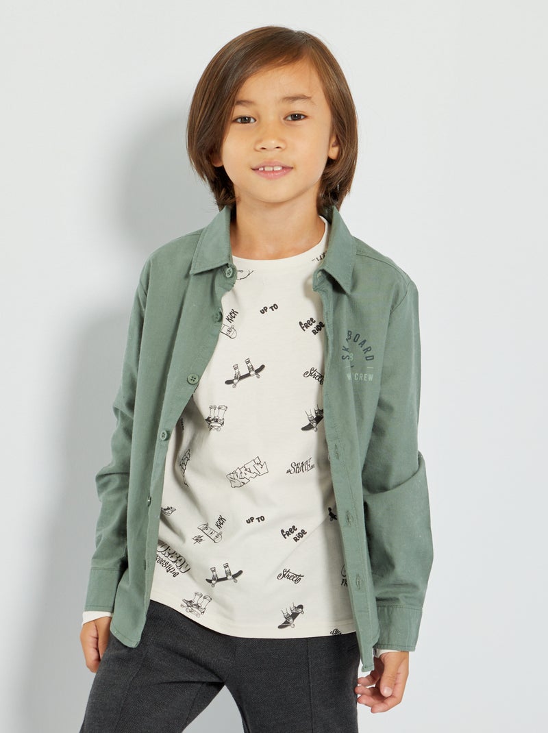 Chemise 'Skatebord' en coton Kaki - Kiabi