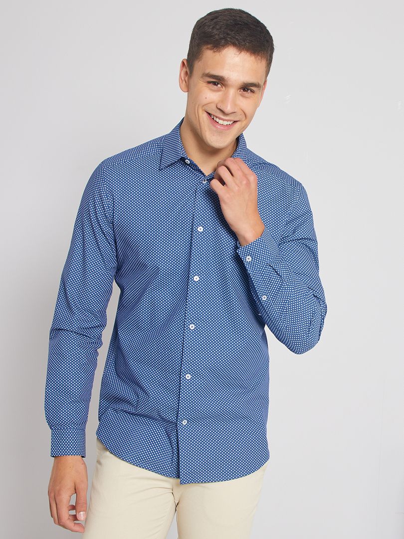 Chemise Slim Micro Motif Bleu Canard Kiabi