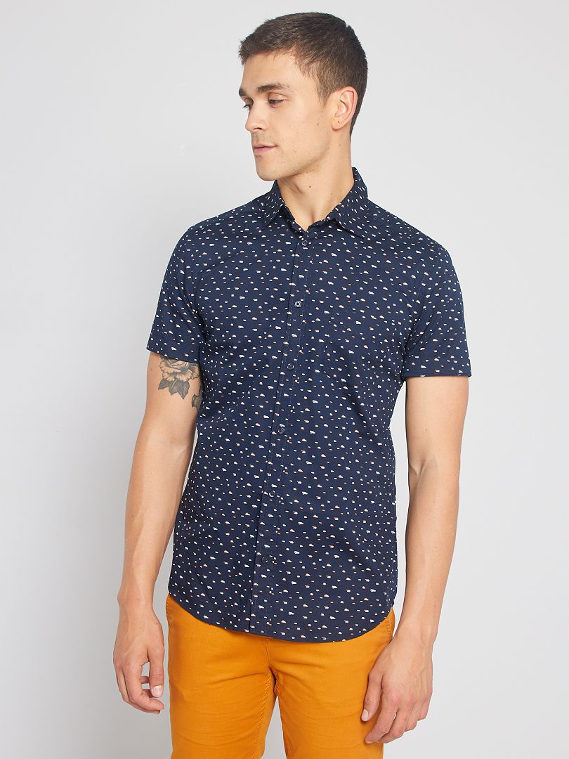 Chemise Slim Micro Motif Bleu Marine Micro Kiabi