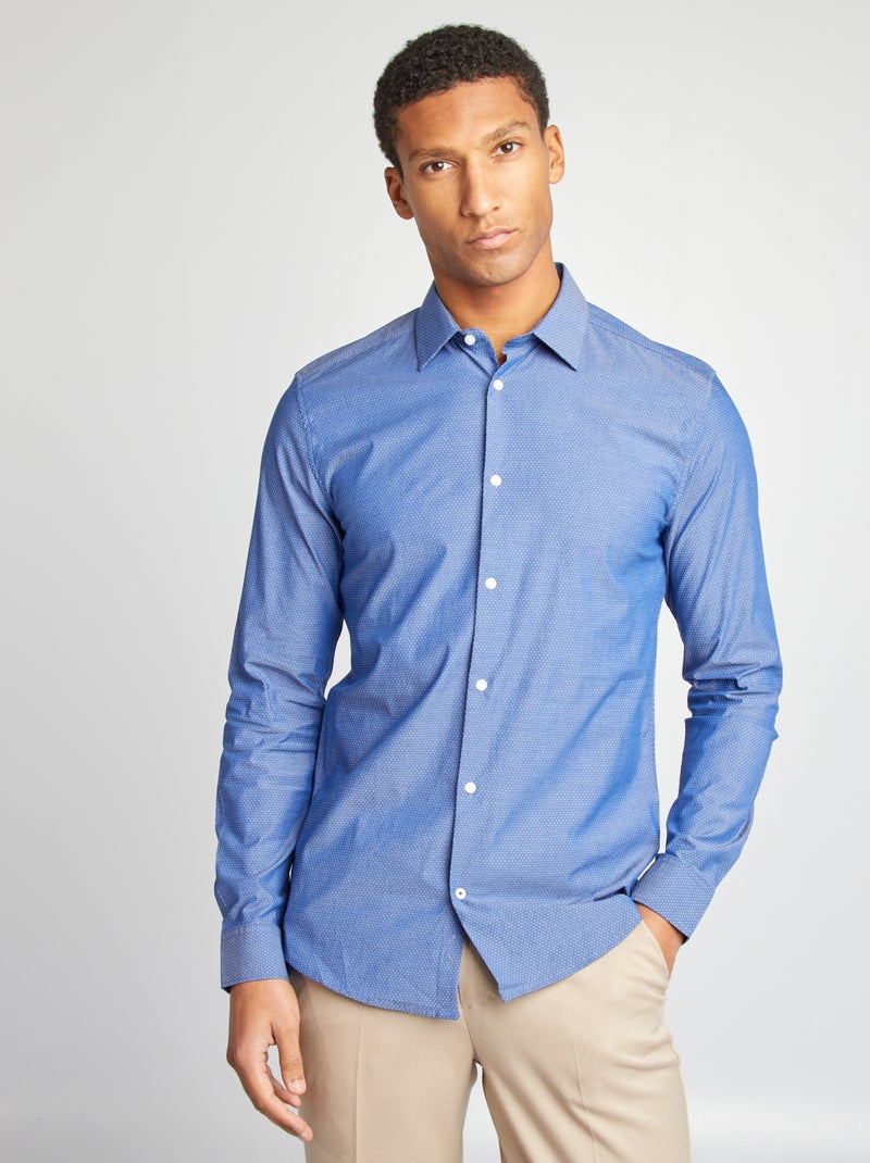 Chemise slim à motif Bleu - Kiabi