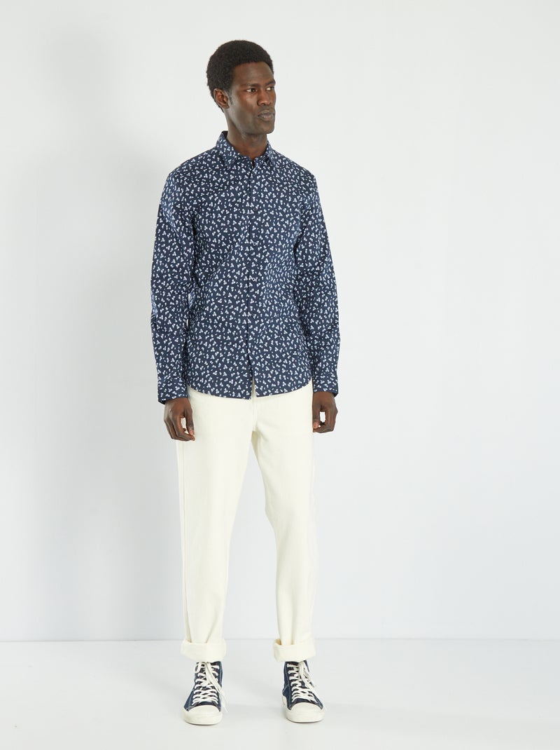 Chemise slim à motifs Bleu fleuri - Kiabi