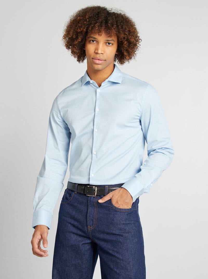 Chemise slim col italien BLEU - Kiabi
