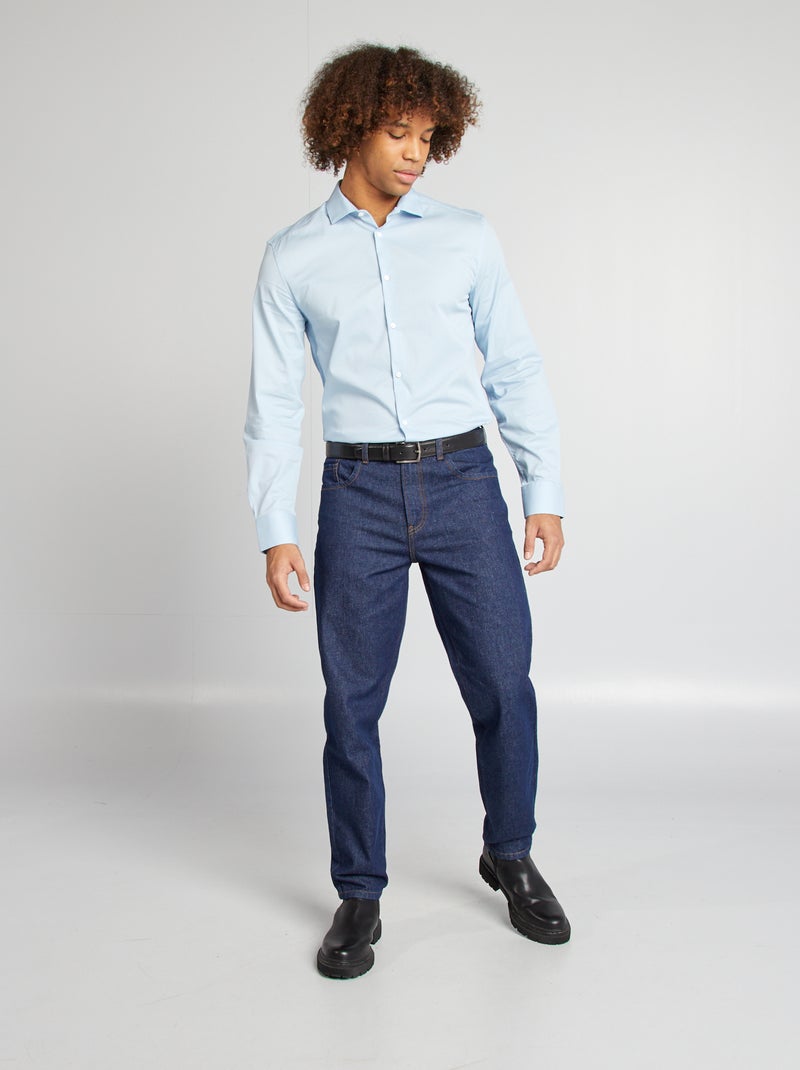 Chemise slim col italien BLEU - Kiabi