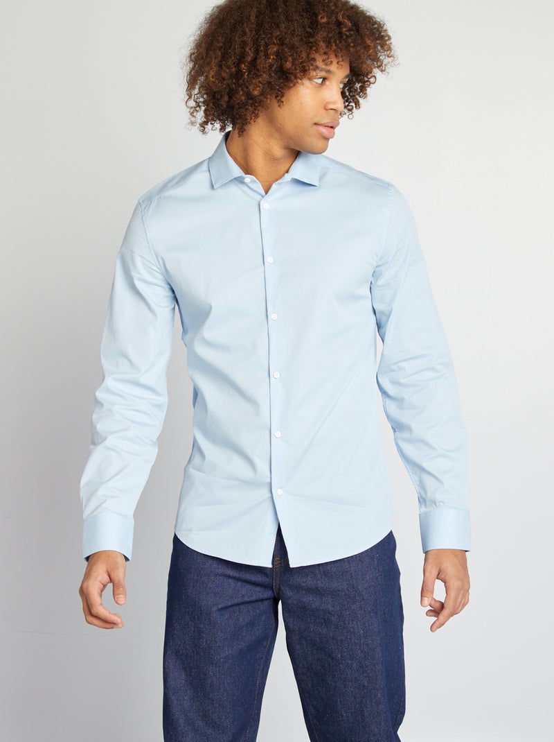 Chemise slim col italien BLEU - Kiabi