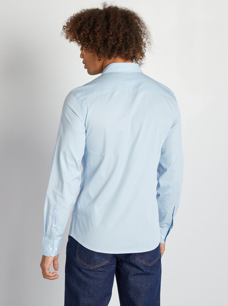 Chemise slim col italien BLEU - Kiabi
