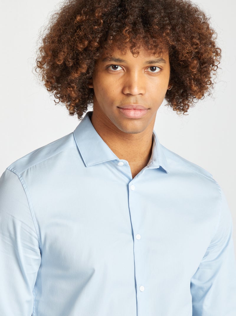 Chemise slim col italien BLEU - Kiabi