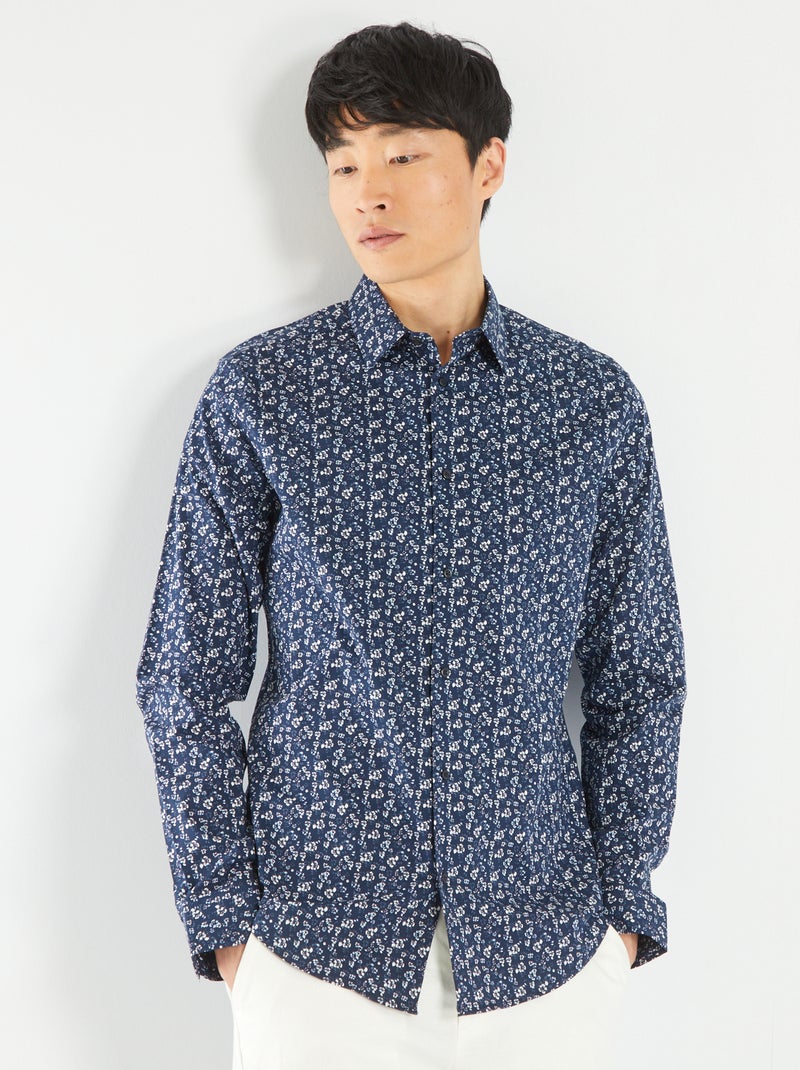 Chemise slim imprimée Bleu - Kiabi