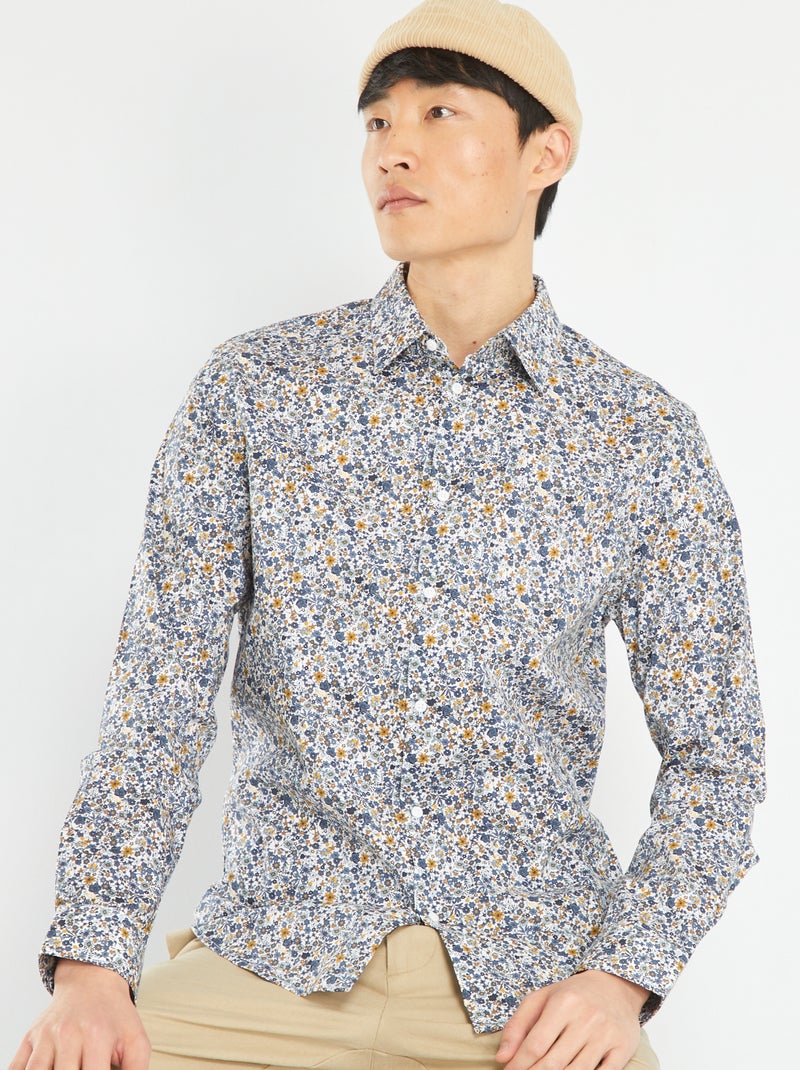 Chemise slim imprimée Bleu - Kiabi