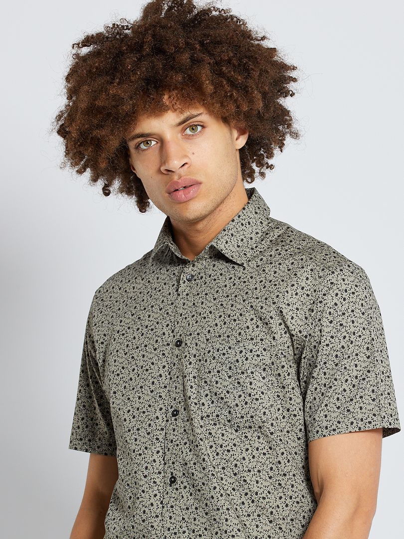 Chemise slim - kaki/fleurs - Kiabi - 10.00€