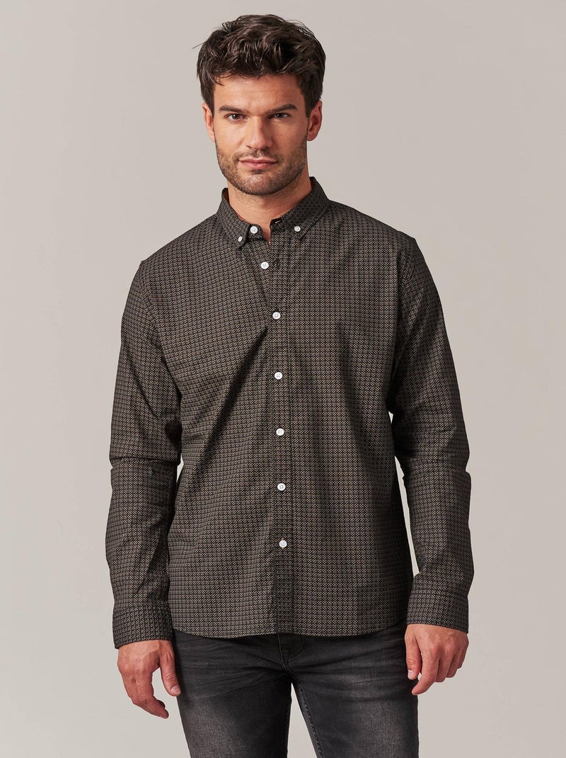 Chemise stretch avec micro motif bicolore et intérieur col et poignets contrastés 'Deeluxe' Noir - Kiabi