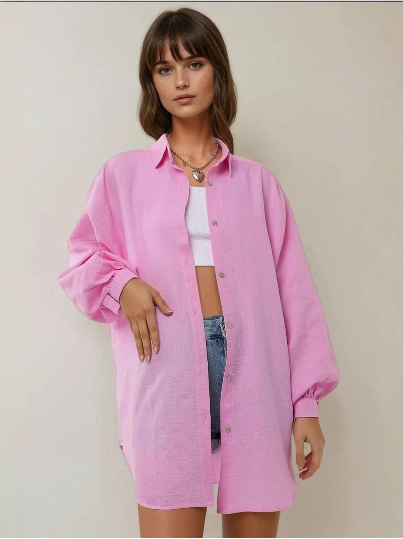Chemise surdimensionnée en lin doux texturé Cerise - Kiabi
