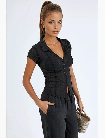 Chemise texturée à manches courtes avec boutons busem