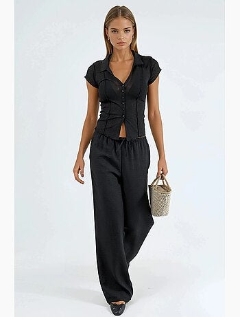 Chemise texturée à manches courtes avec boutons busem