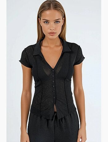 Chemise texturée à manches courtes avec boutons busem