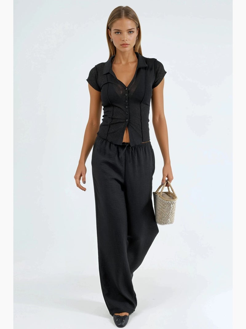 Chemise texturée à manches courtes avec boutons busem Noir - Kiabi
