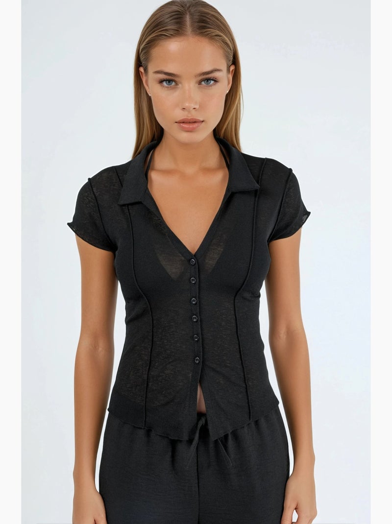 Chemise texturée à manches courtes avec boutons busem Noir - Kiabi