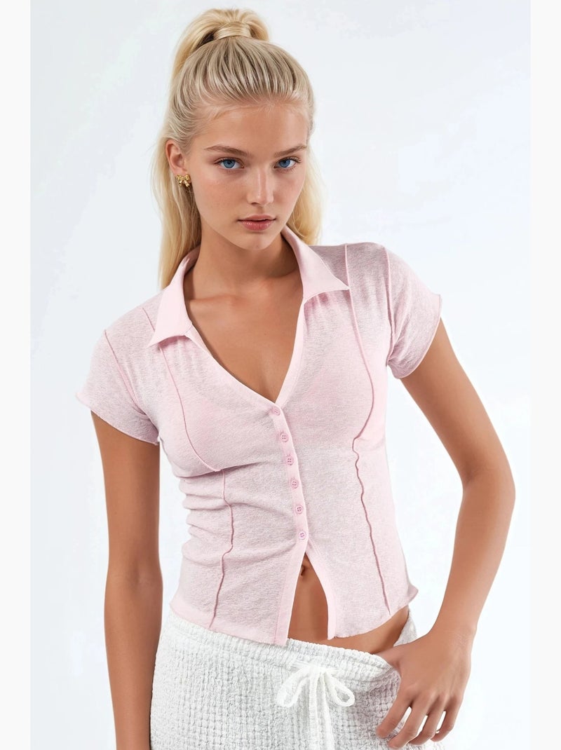 Chemise texturée à manches courtes avec boutons busem Rose pâle - Kiabi