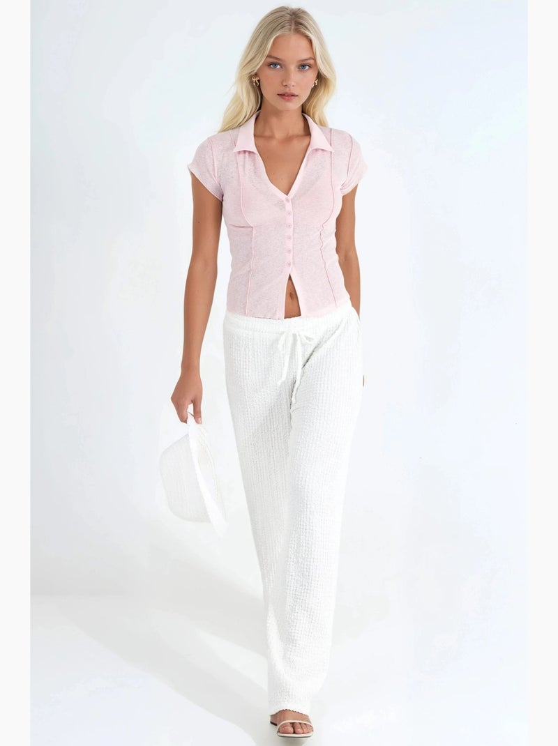 Chemise texturée à manches courtes avec boutons busem Rose pâle - Kiabi