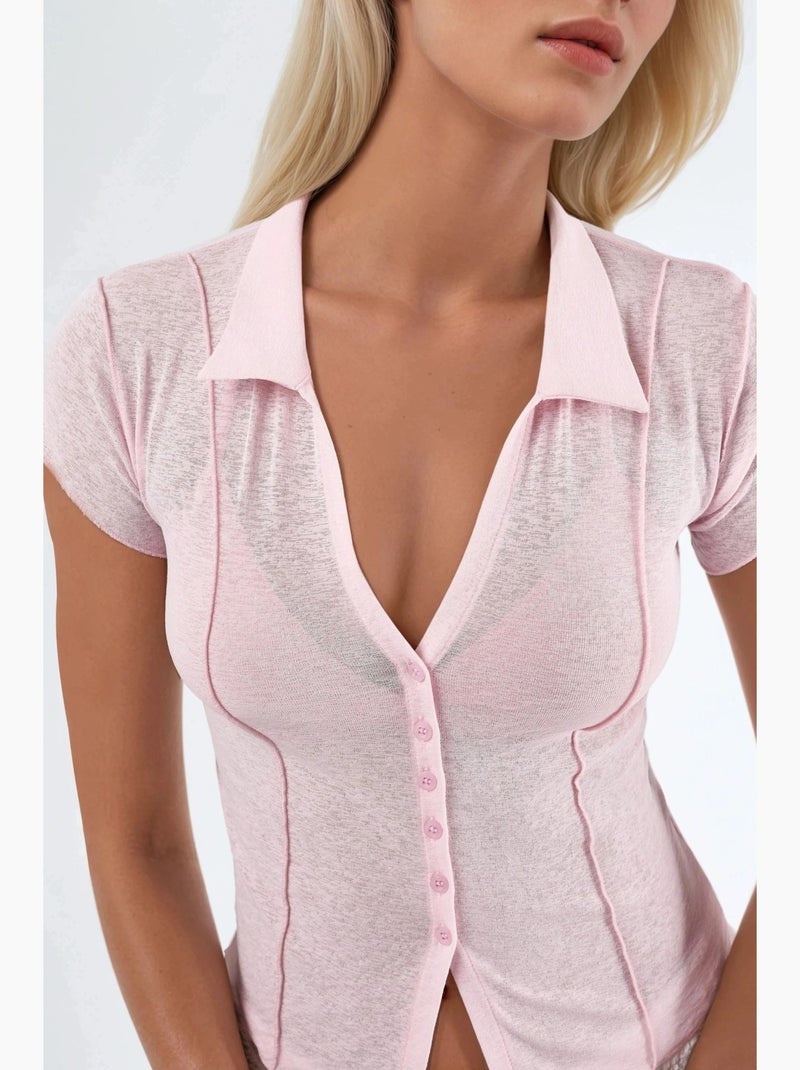 Chemise texturée à manches courtes avec boutons busem Rose pâle - Kiabi
