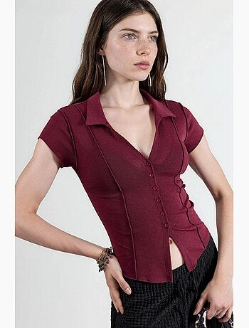 Chemise texturée à manches courtes avec boutons busem