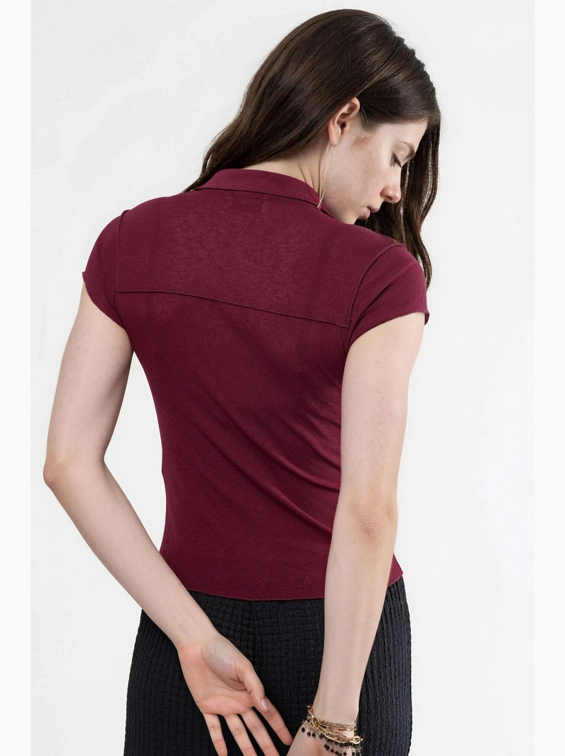 Chemise texturée à manches courtes avec boutons busem Rouge bordeaux - Kiabi