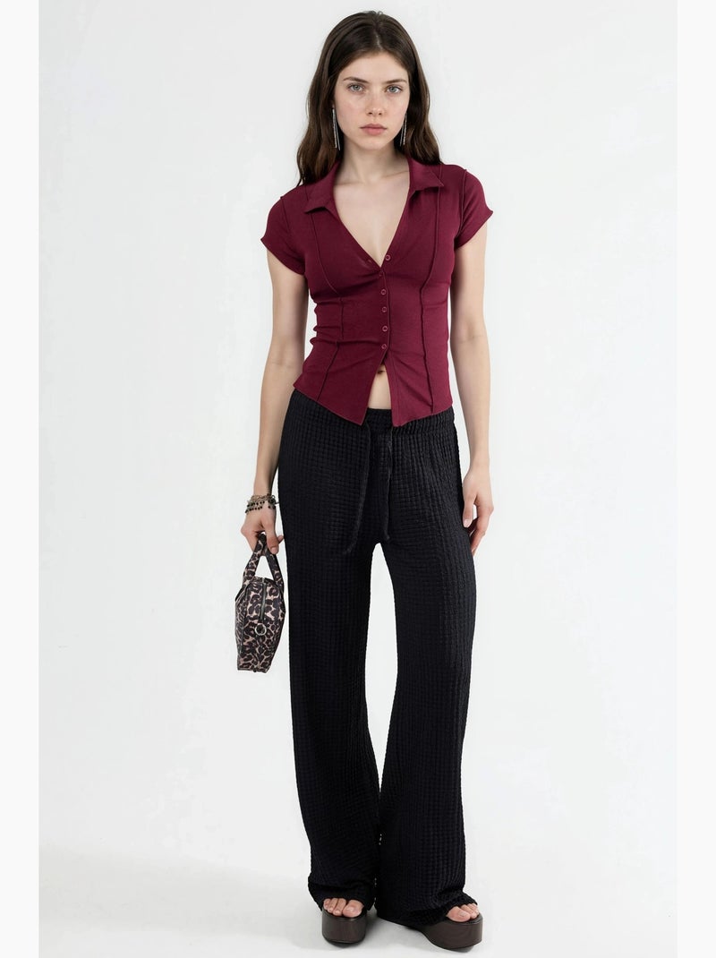 Chemise texturée à manches courtes avec boutons busem Rouge bordeaux - Kiabi