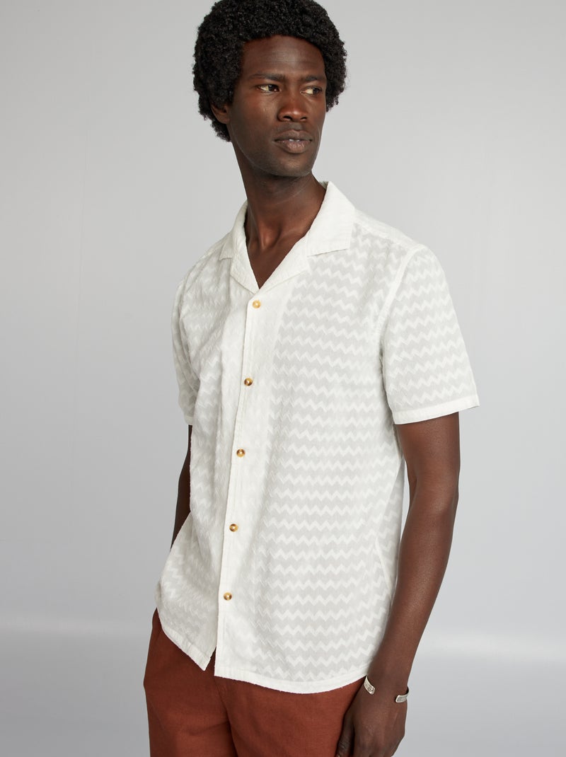 Chemise texturée à manches courtes blanc - Kiabi