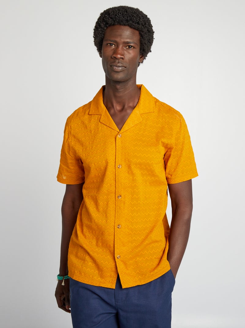 Chemise texturée à manches courtes Jaune - Kiabi