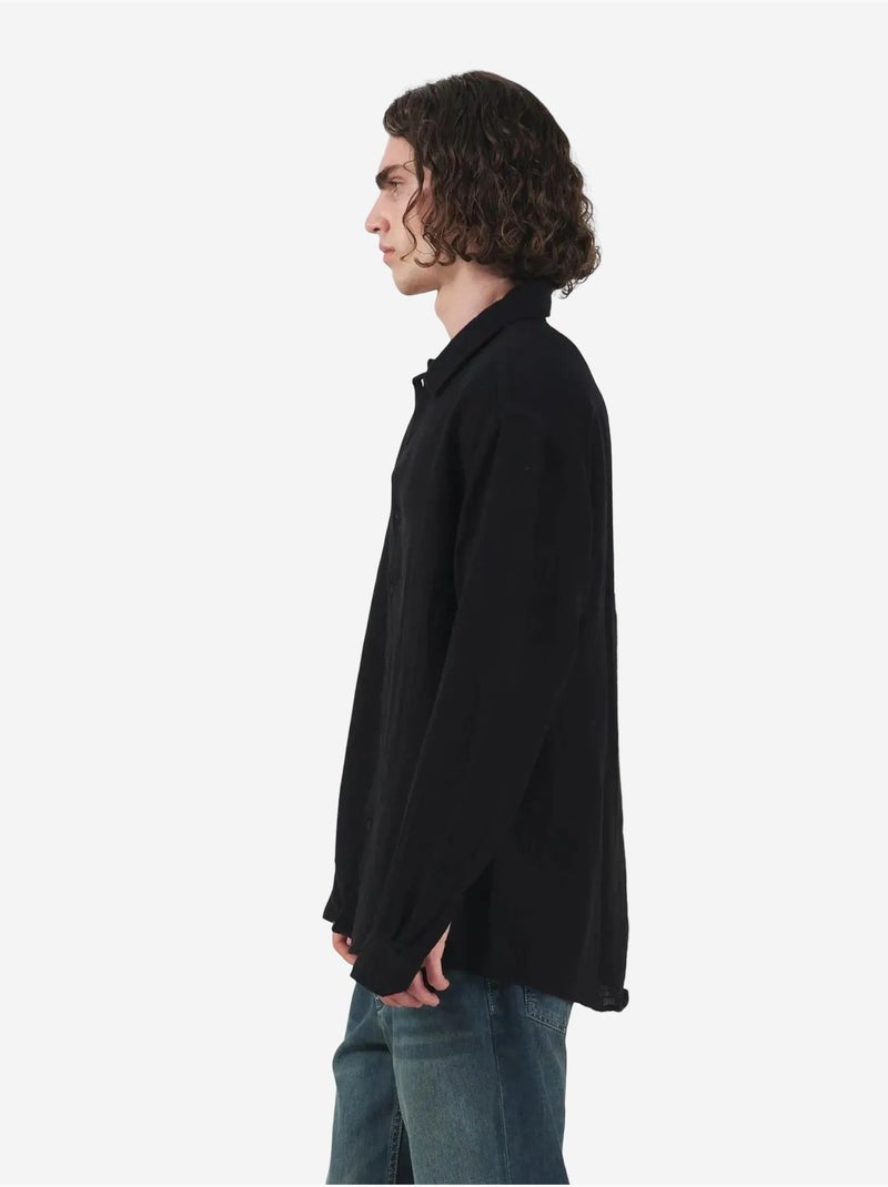 Chemise texturée à manches longues et boutonnée giesto Noir - Kiabi