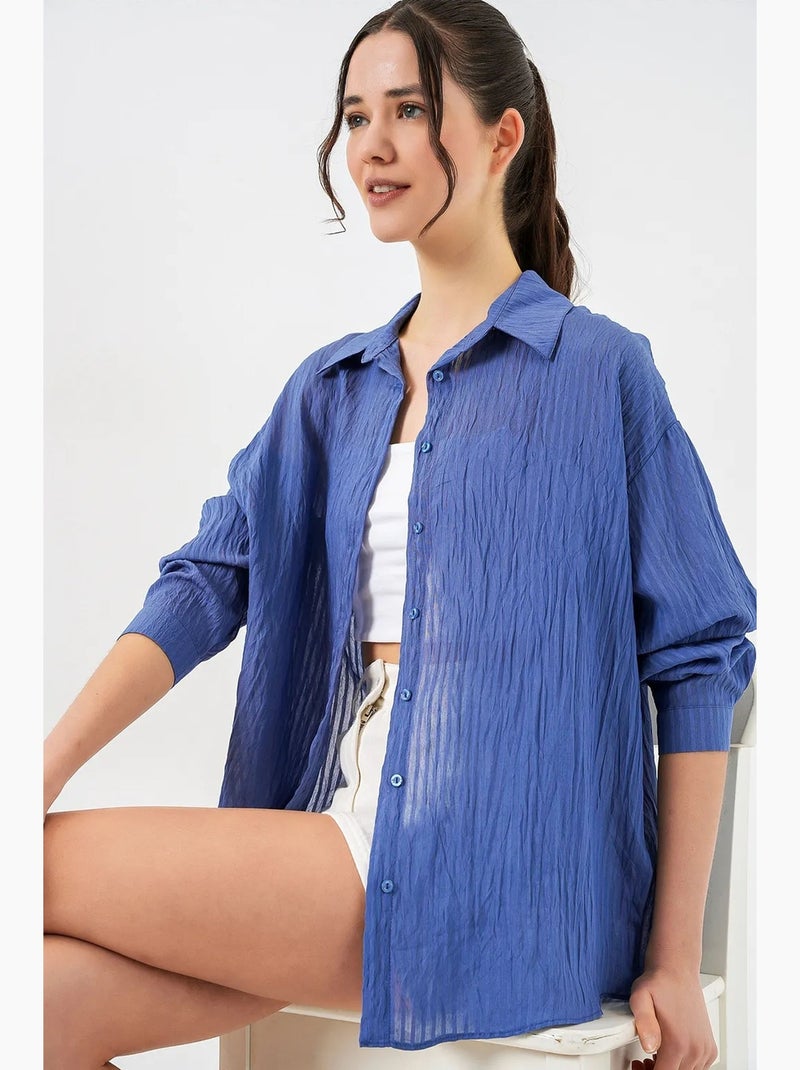 Chemise texturée à manches longues et boutons bdart Bleu cobalt - Kiabi