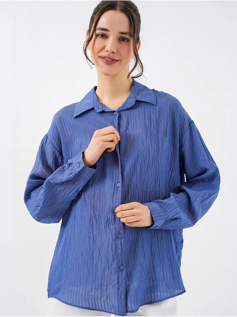 Chemise texturée à manches longues et boutons bdart Bleu cobalt - Kiabi