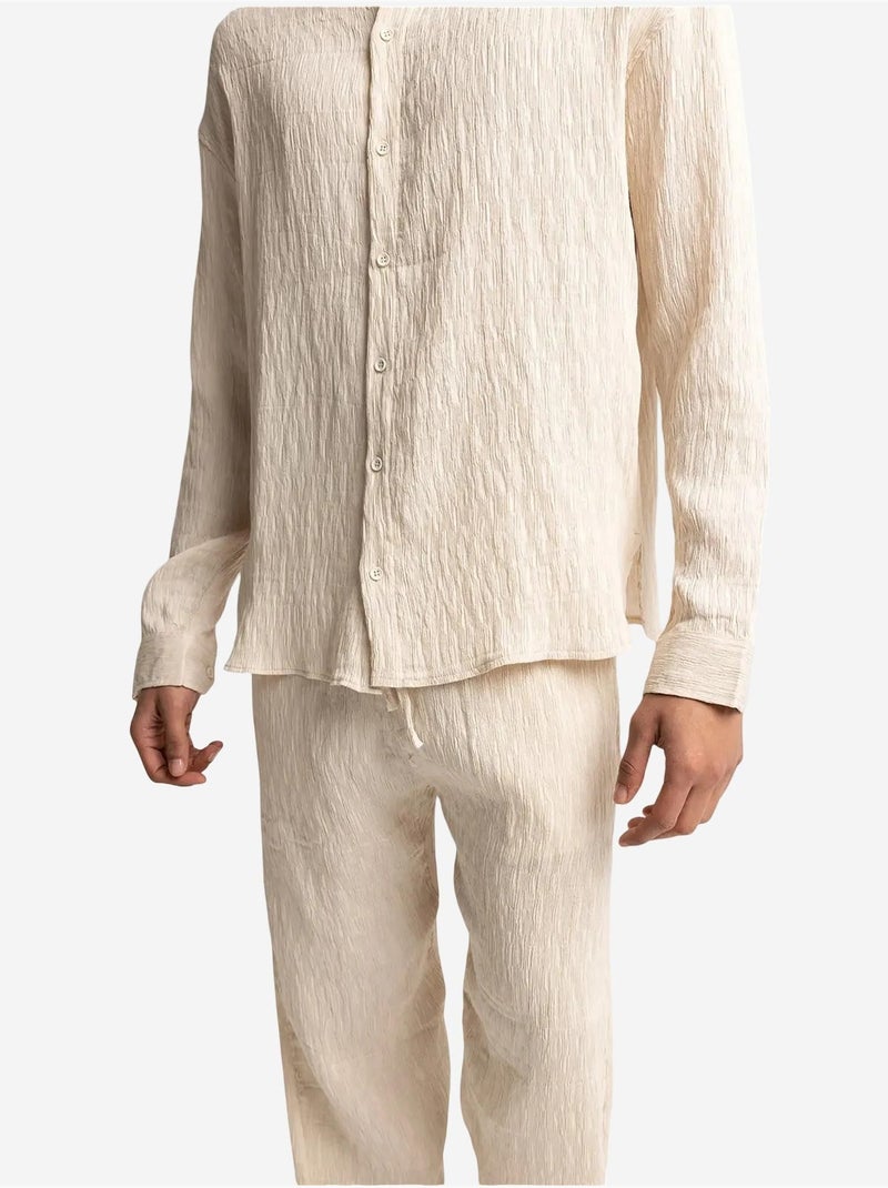 Chemise texturée à manches longues et col rond giesto Beige argile - Kiabi