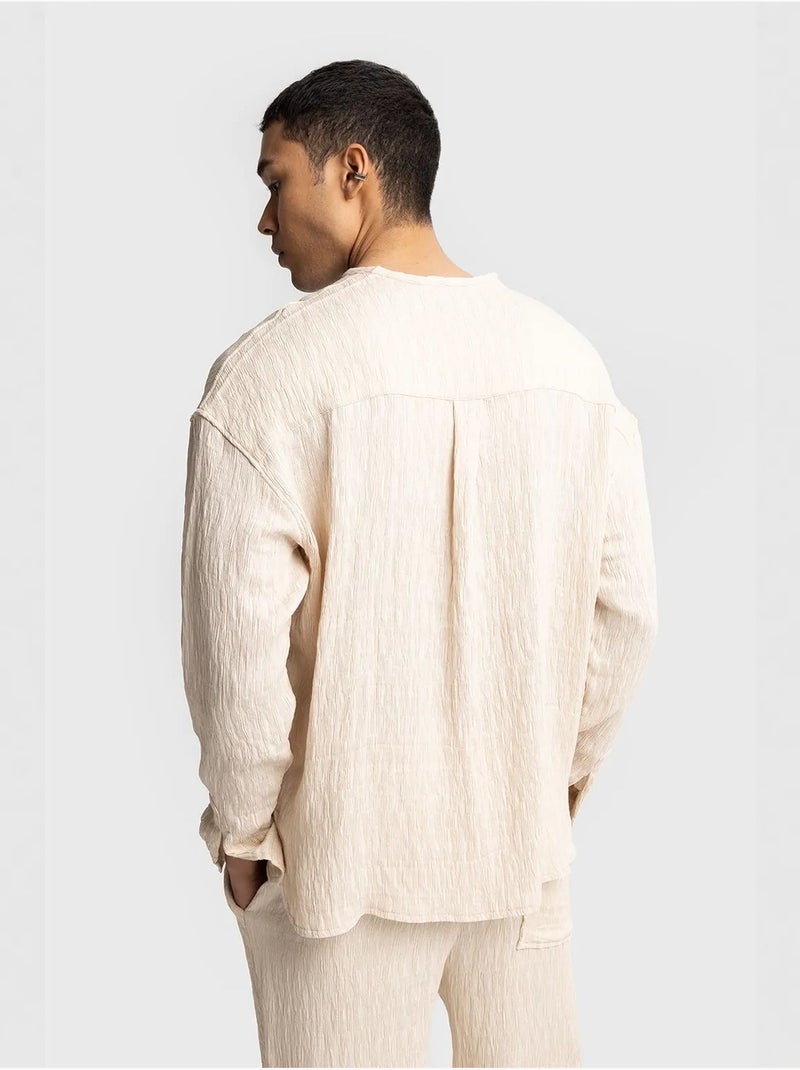 Chemise texturée à manches longues et col rond giesto Beige argile - Kiabi