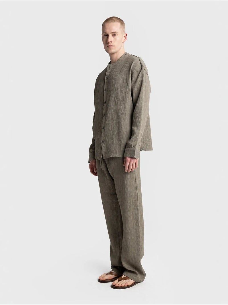Chemise texturée à manches longues et col rond giesto Kaki - Kiabi
