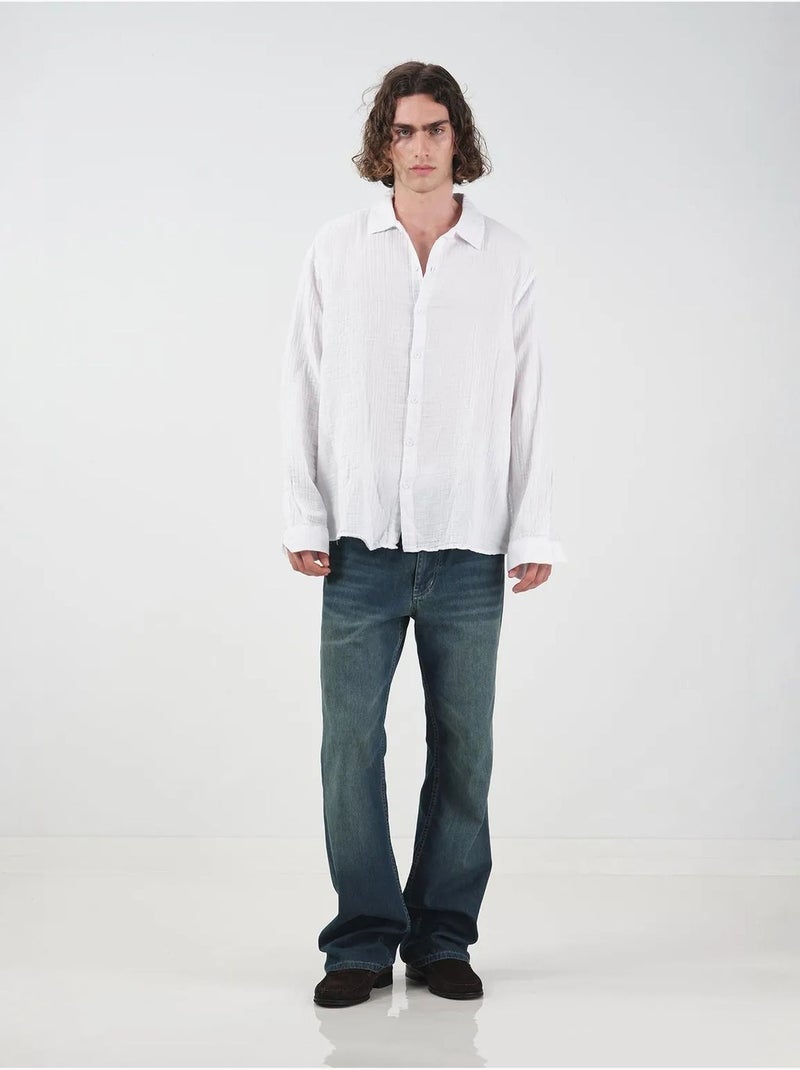 Chemise texturée à manches longues giesto coupe décontractée Blanc - Kiabi