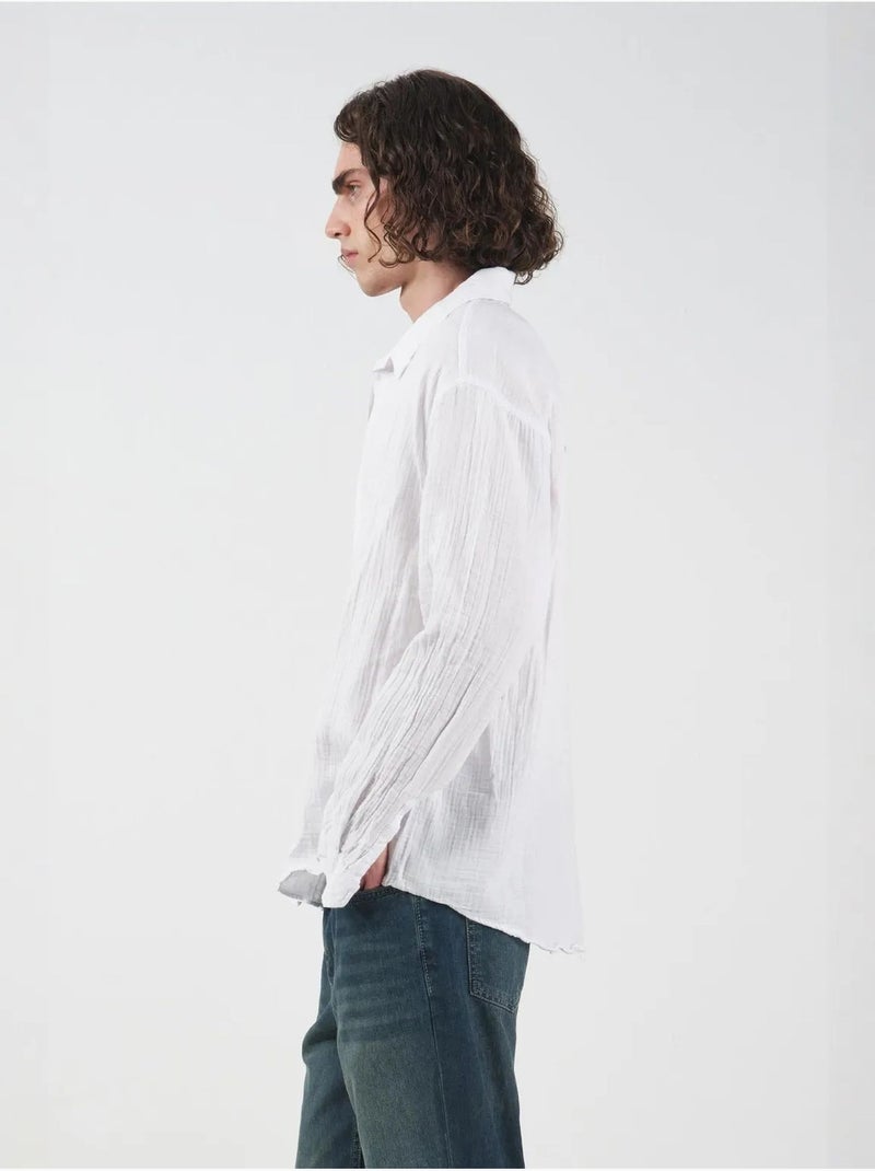 Chemise texturée à manches longues giesto coupe décontractée Blanc - Kiabi