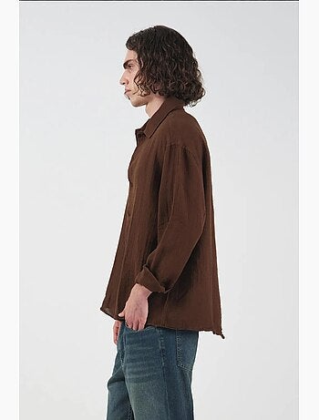 Chemise texturée tissée à manches longues et boutonnée giesto