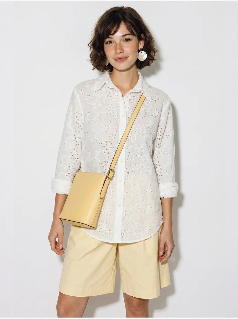 Chemise tissée brodée coupe décontractée lucci Blanc - Kiabi