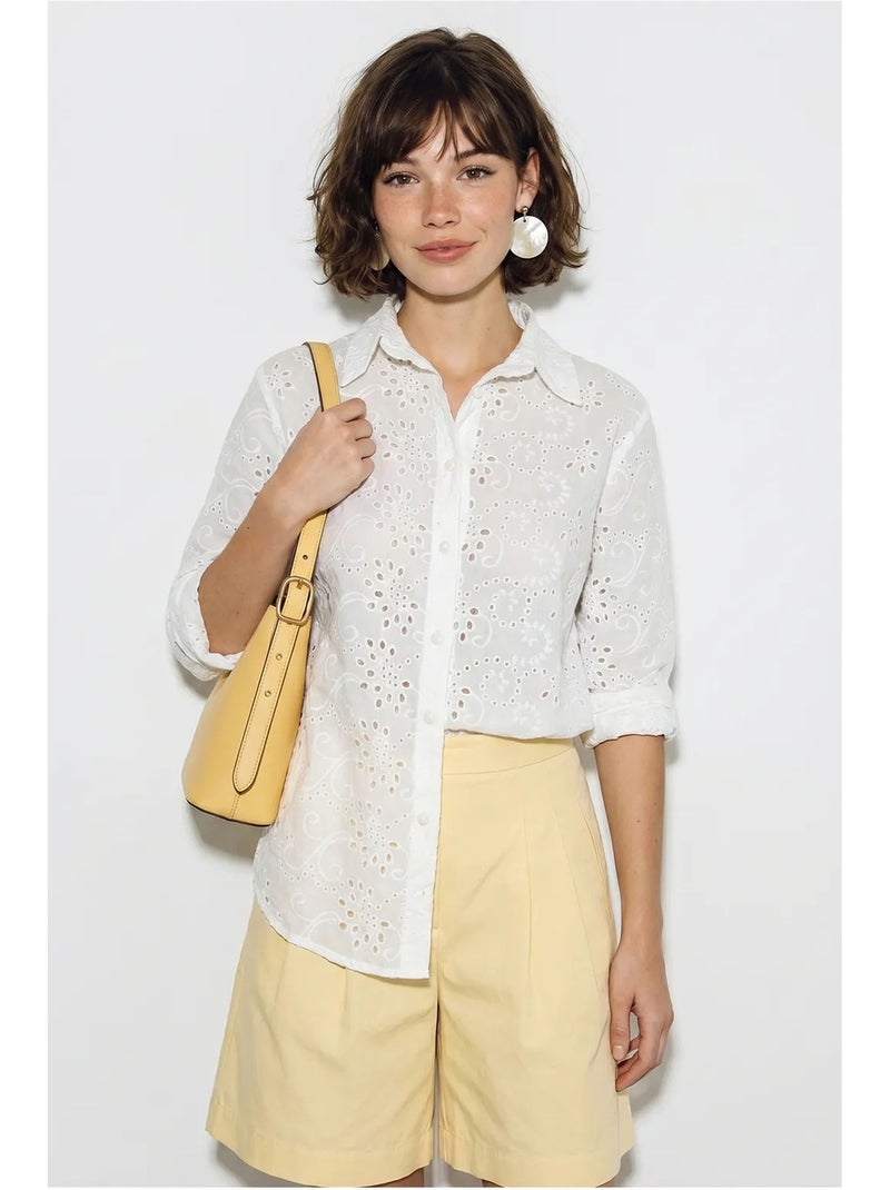 Chemise tissée brodée coupe décontractée lucci Blanc - Kiabi