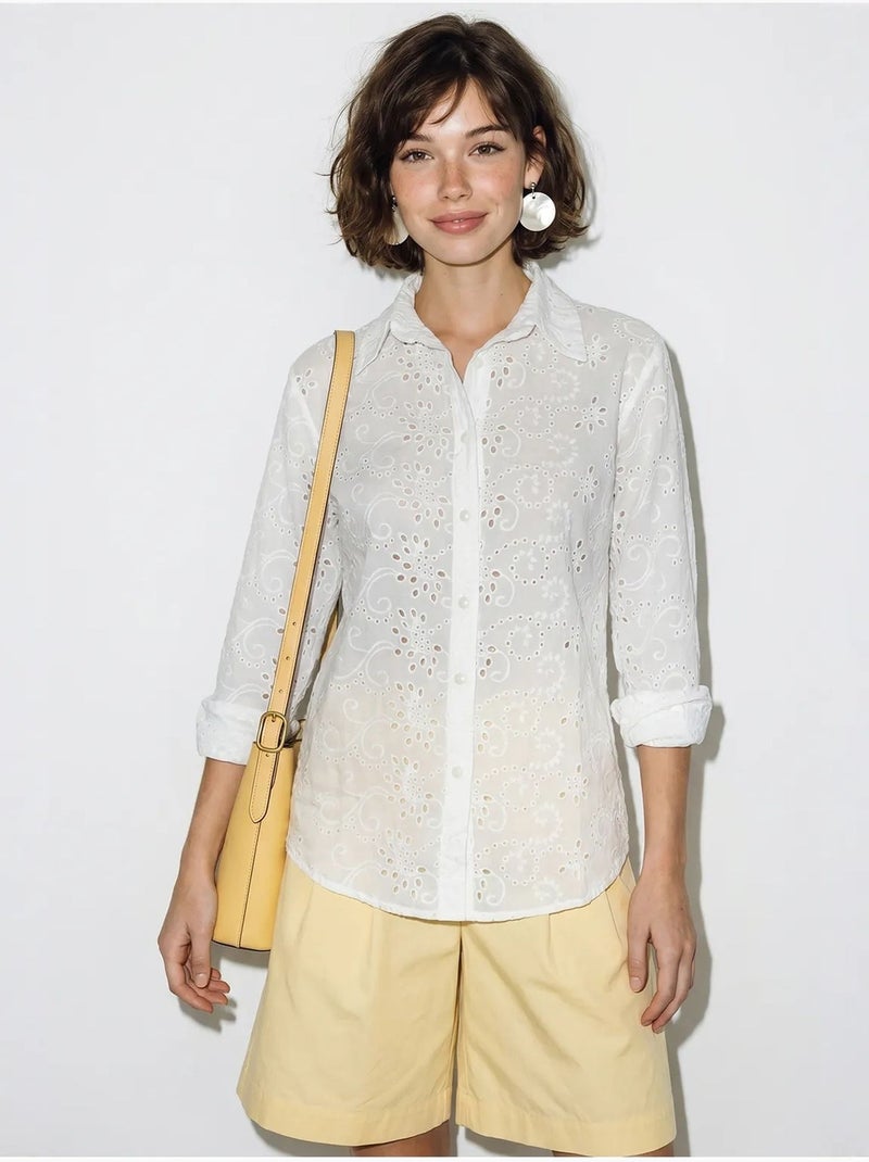 Chemise tissée brodée coupe décontractée lucci Blanc - Kiabi