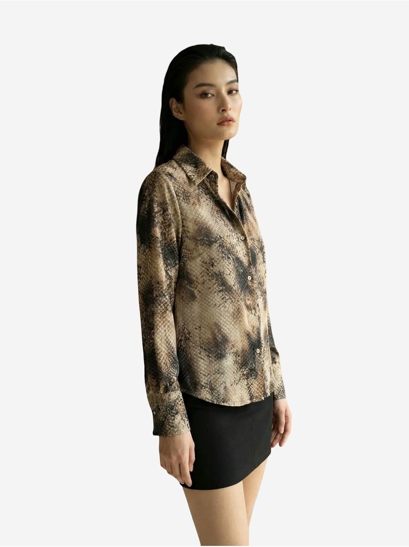 Chemise tissée en satin à imprimé serpent my fashion Beige argile - Kiabi