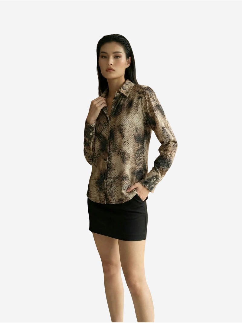 Chemise tissée en satin à imprimé serpent my fashion Beige argile - Kiabi