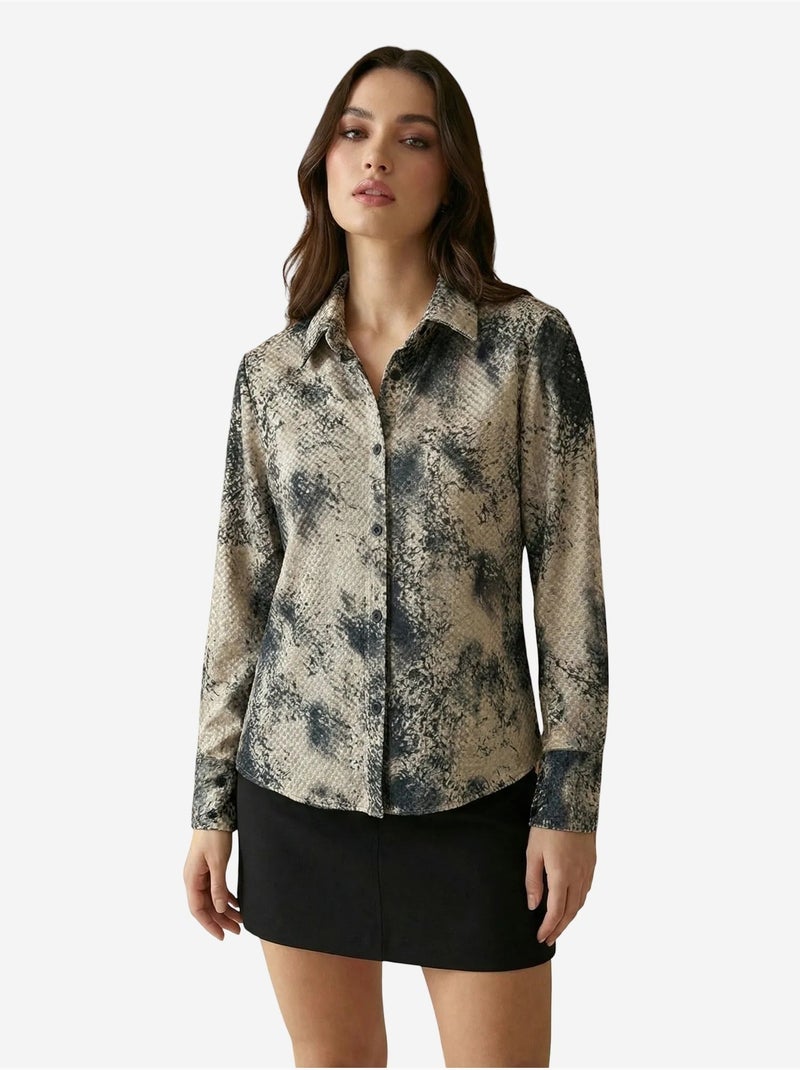 Chemise tissée en satin à imprimé serpent my fashion Taupe - Kiabi