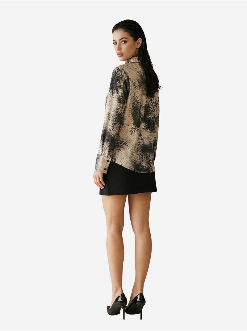 Chemise tissée en satin à imprimé serpent my fashion Taupe - Kiabi